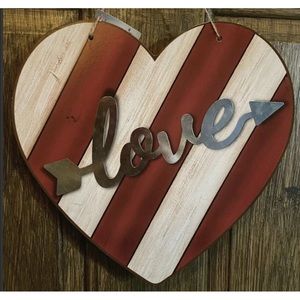 Valentine’s Day Sign Striped Heart Metal “Love” Wall Sign Decor 12X12 New